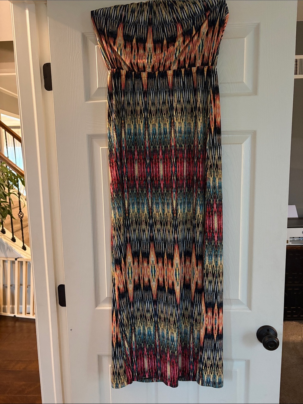 Colorful Strapless Maxi Dress - Ikat Print